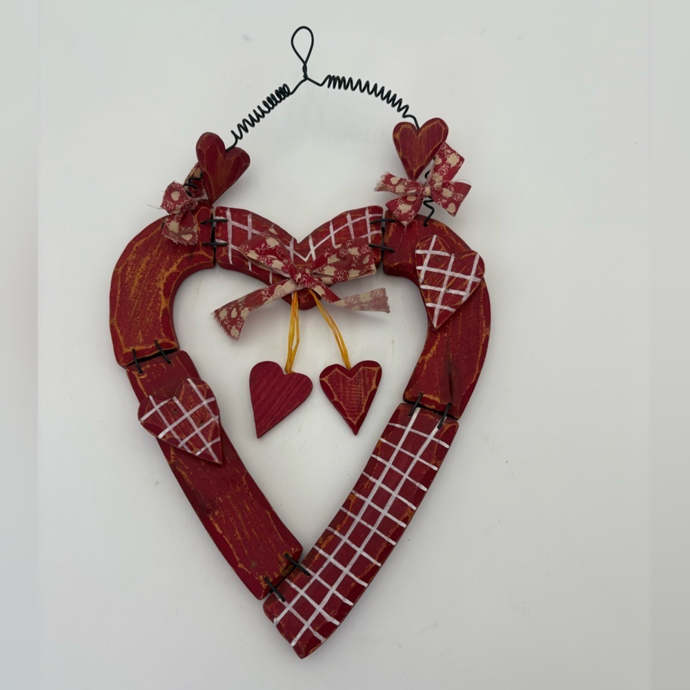Red Heart-Shaped Wooden Wall Hanging